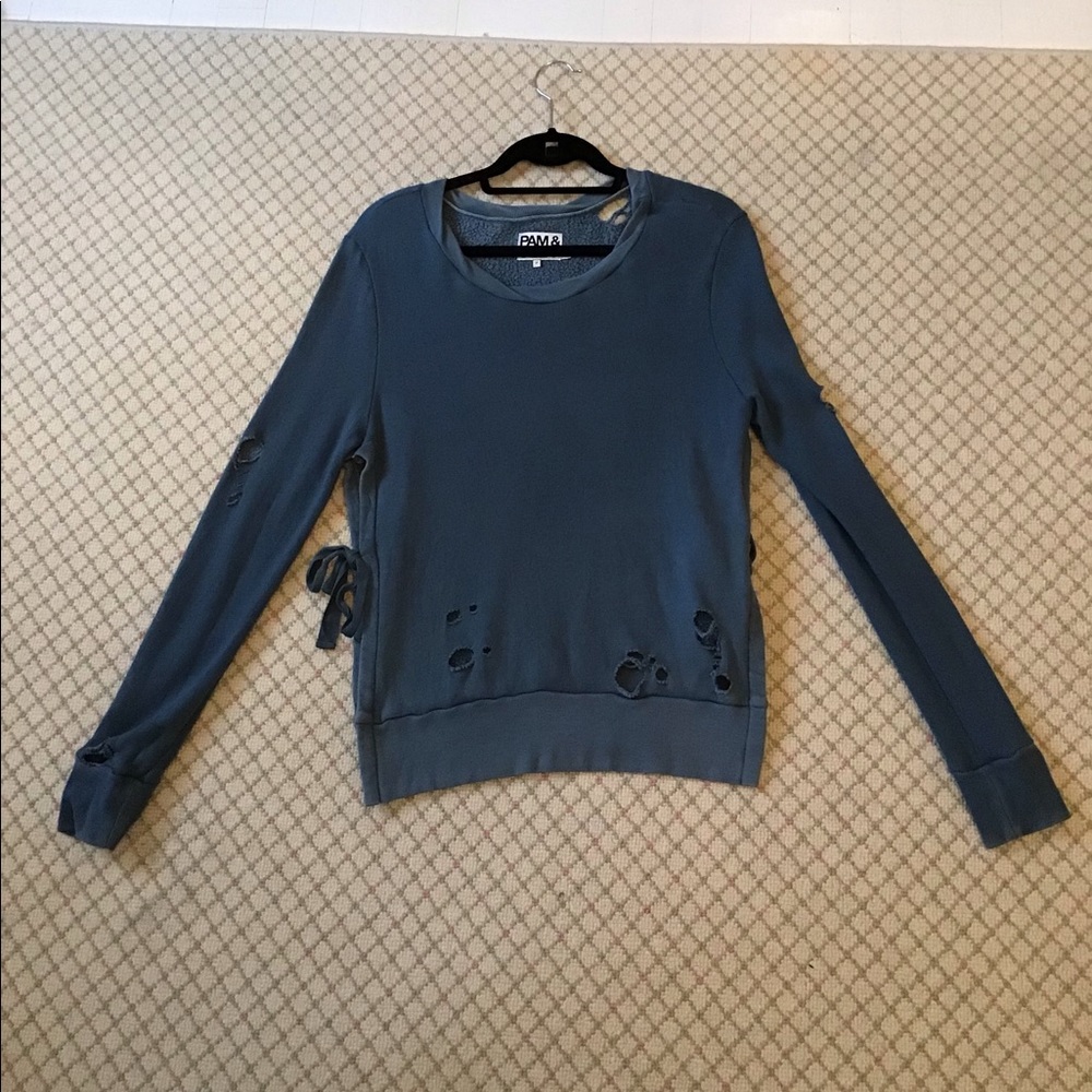 Pam and Gela cozy navy/teal sweater